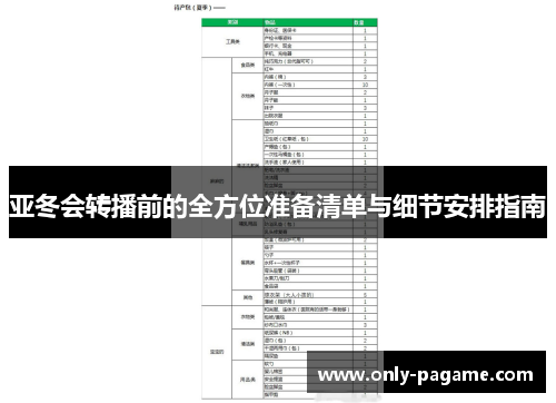 亚冬会转播前的全方位准备清单与细节安排指南