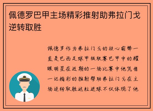 佩德罗巴甲主场精彩推射助弗拉门戈逆转取胜 佩德罗巴甲主场精彩推射助弗拉门戈逆转取胜